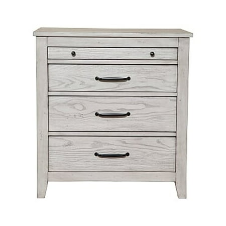 Transitional Style Three Drawer Nightstand with Pull Out Tray Gray- Saltoro Sherpi
