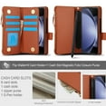 thumbnail image 2 of Dteck for Samsung Galaxy Z Fold 3 Wallet Case with Card Holder Zipper Pocket, Built-in S Pen Holder/Stylus/Wrist Strap/Kickstand, Soft PU Leather Protective Cover for Z Fold3,Brown, 2 of 8