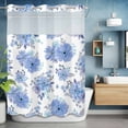 thumbnail image 6 of No Hook Shower Curtains with Snap-in Liner Set, Blue Watercolor Floral Waterproof Hotel Style Bathroom Shower Curtain, Spring Flower Abstract Art Breathable Mesh Top Window Bath Curtains 48''x72'', 6 of 9