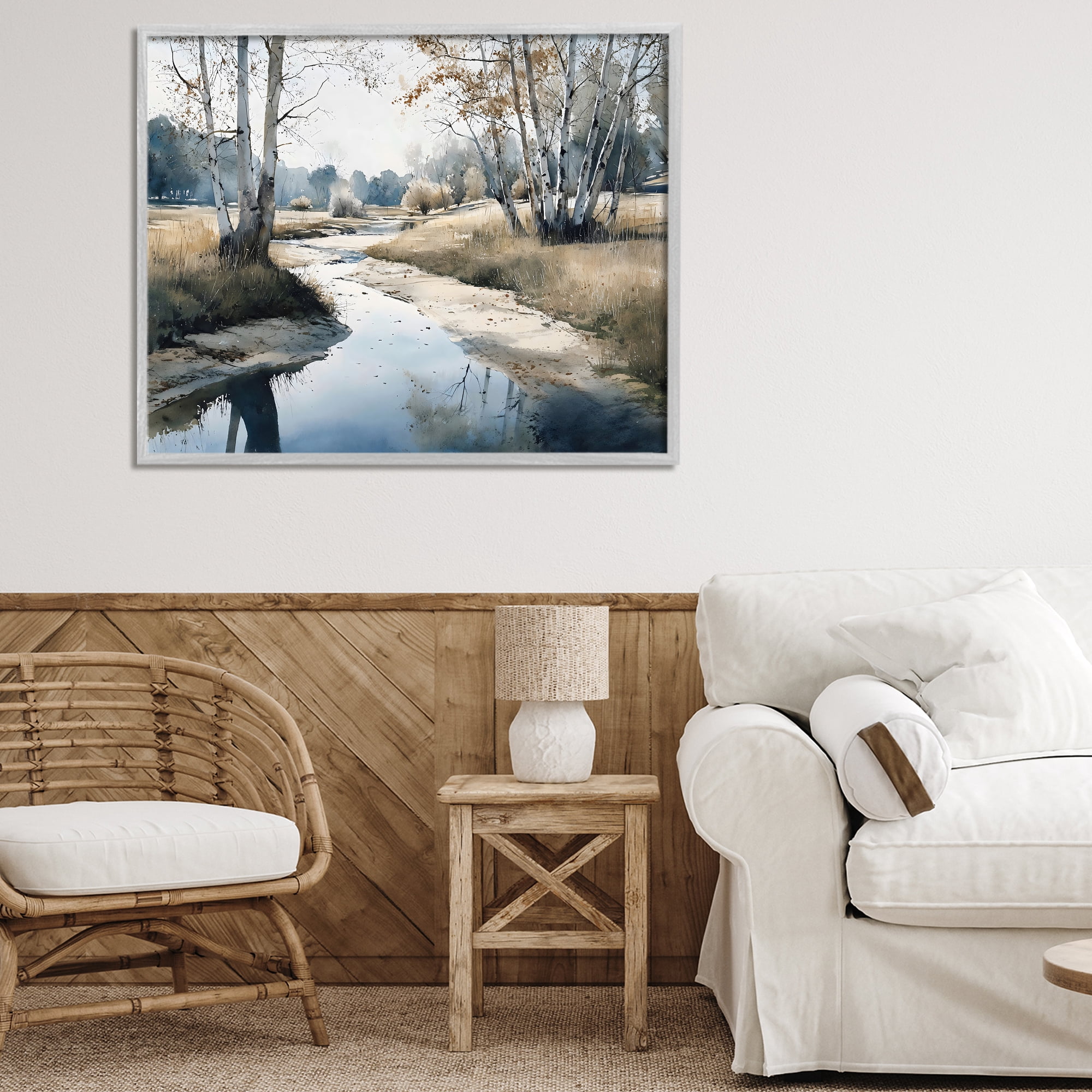 Stupell Industries Birch Tree Creek in Autumn Gray Framed Giclee Art, design by Franklyn Gregory