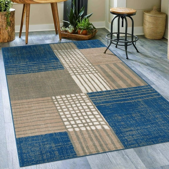 Luxe Weavers Modern Plaid Blue 8x10 Area Rug, Stain-Resistant Carpet
