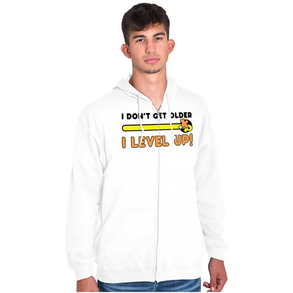 Don’t Get Older Level Up Gamer Geek Unisex Fleece Graphic Zip Up Hoodie Brisco Brands 2X