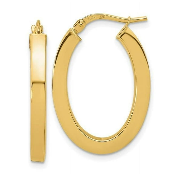 Finest Gold 14K Yellow Gold Polished Square Tube Oval Hoop Earrings