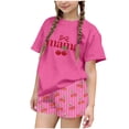 thumbnail image 2 of Auroural Girls Clothes Size 8 Sets Children's Summer Cherry Printing Leisure Round Neck Short Sleeves Top and Shorts Two-Piece Set for Kids, 2 of 7
