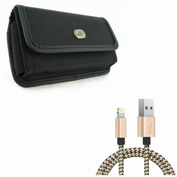 USB Cable w Case Belt Clip for iPhone XR - 3ft Charger Cord Power Wire, Rugged Holster Canvas Cover Pouch Compatible With iPhone XR