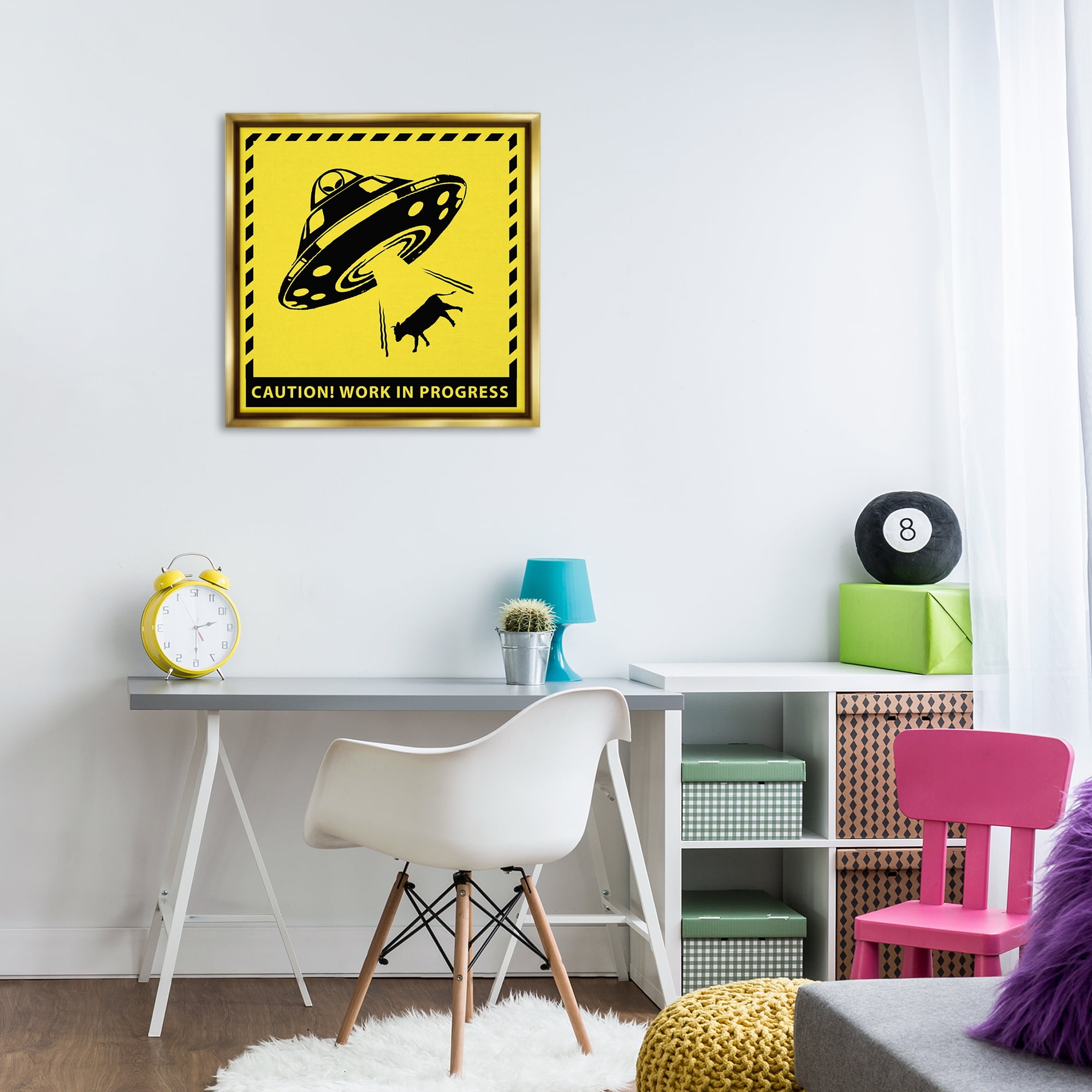 Stupell Industries Work In Progress UFO Novelty & Humor Painting Gold Floater Framed Canvas Art Print Wall Art, 25 x 25