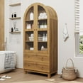 thumbnail image 3 of Litake 71" Tall Arched Bookshelf, Modern Bookcase with 2 Drawers, Glass Door and Adjustable Shelf, Wooden Display Cabinet, Versatile Bookshelf Kitchen Storage Pantry for Living Room, Bedroom- Natural, 3 of 8