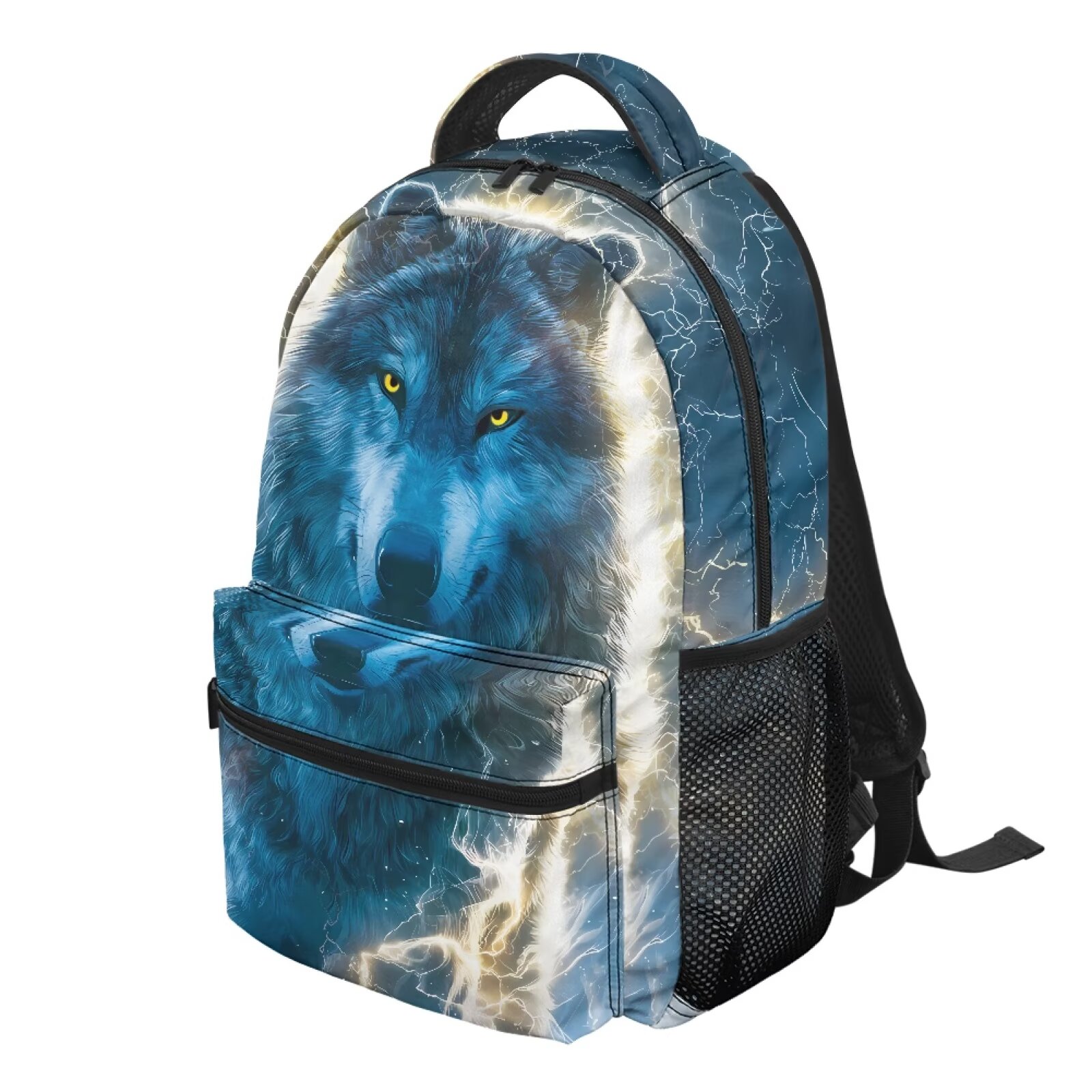 Mochila Escolar de 16 Pulgadas para Niños Resistente al Agua de Poliéster con Diseño de Lobo Genial para Primaria, Útiles Escolares 2