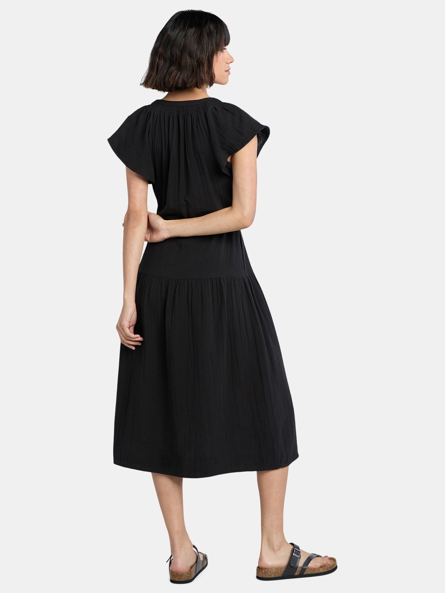 Time and Tru Women's and Women's Plus Double Cloth Cotton Midi Dress, Sizes XS-4X