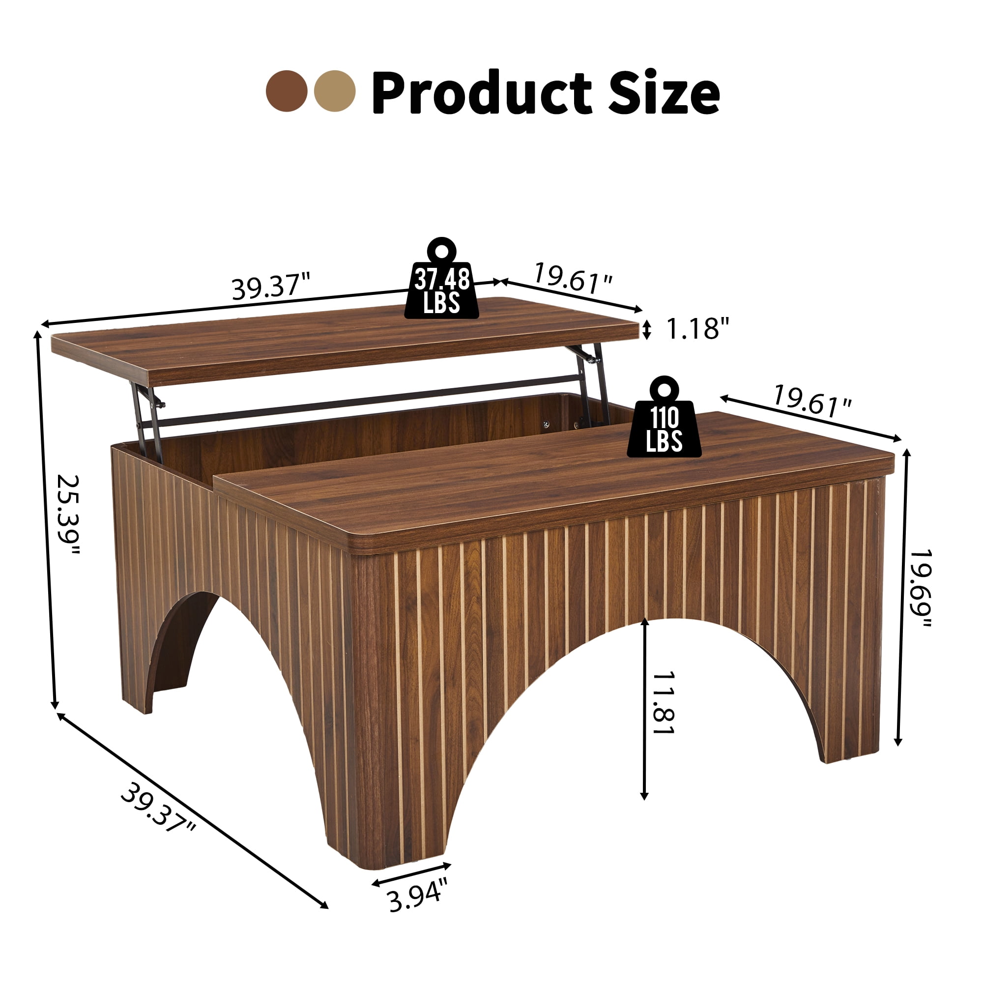 YOCWO 4 in 1 Carved Arched Square Coffee Table with Flip Top and Lift Top, Square Coffee Table with Hidden Compartments Storage for Living Room, Walnut