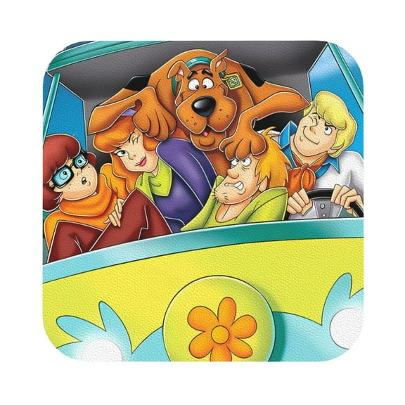 Saiise 4 Pcs Leather Coasters for Drinks Coaster Sets Drink Table Cup Coasters for Living Room Kitchen Coffee Decor,Scooby-Doo