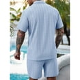 thumbnail image 4 of Men's 2 Pieces Outfits Summer Beach Set See Through Sheer Short Sleeve Shirts and Shorts Sets, 4 of 5