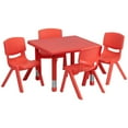thumbnail image 1 of 24'' Square Red Plastic Height Adjustable Activity Table Set with 4 Chairs, 1 of 2