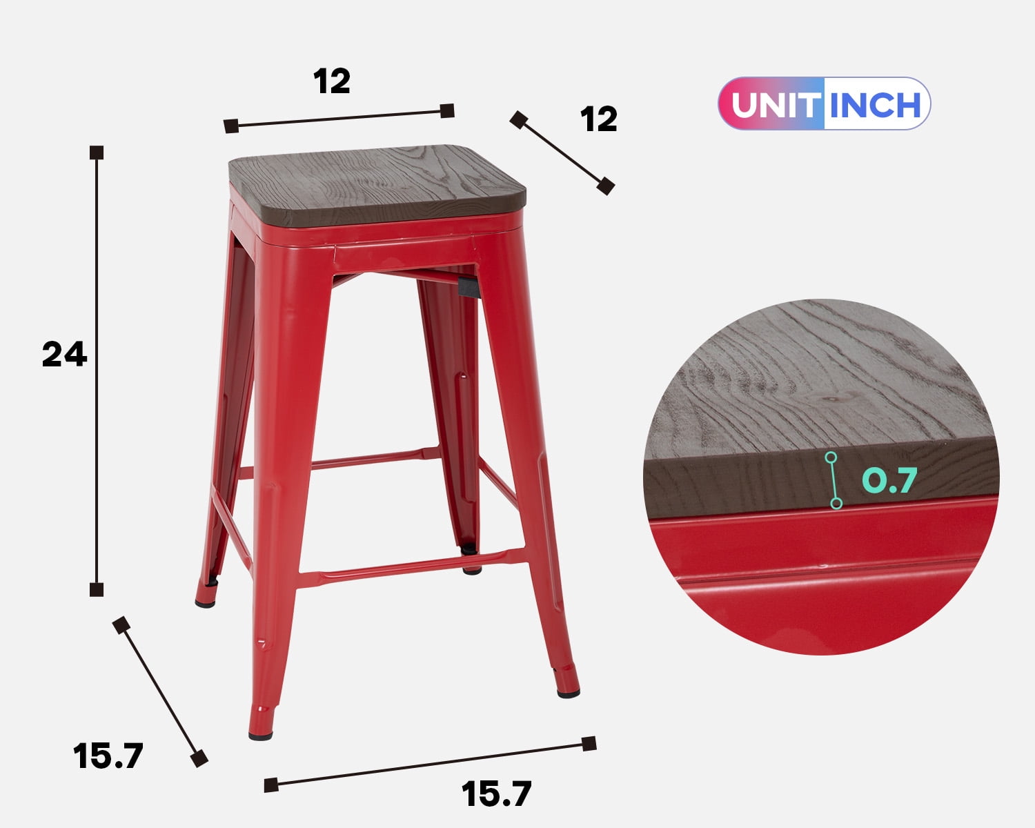YRLLENSDAN Modern Bar Stool Set of 4 Counter Height Barstool with Back 24 Inches Seat Height Industrial Bar Chairs Indoor Outdoor Metal Kitchen Stools Restaurant Patio Stool Stackable, Red