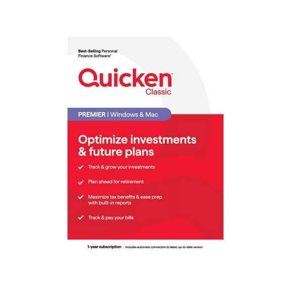 Quicken Classic Premier Software, 1 Year Subscription for Windows, Mac OS, Apple iOS, Android  [Key Card]
