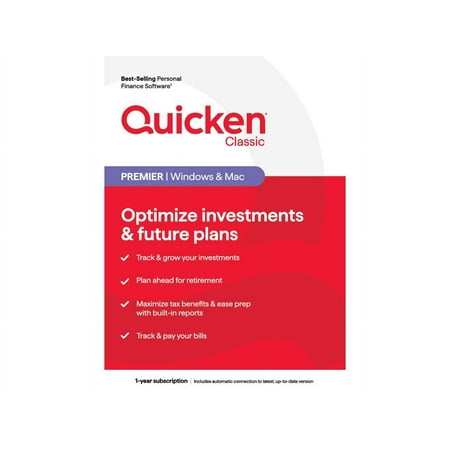 Quicken Classic Premier - 1 Year Subscription (Windows/Mac) [Key Card]