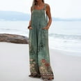 thumbnail image 4 of Wycnly Jumpsuits for Women Dressy Vintage Pleated Wide Leg Pocket Loose Baggy Strap Jumpsuits Overalls Summer Square Neck Sleeveless Floral Print Long Trendy Rompers Green xl, 4 of 7
