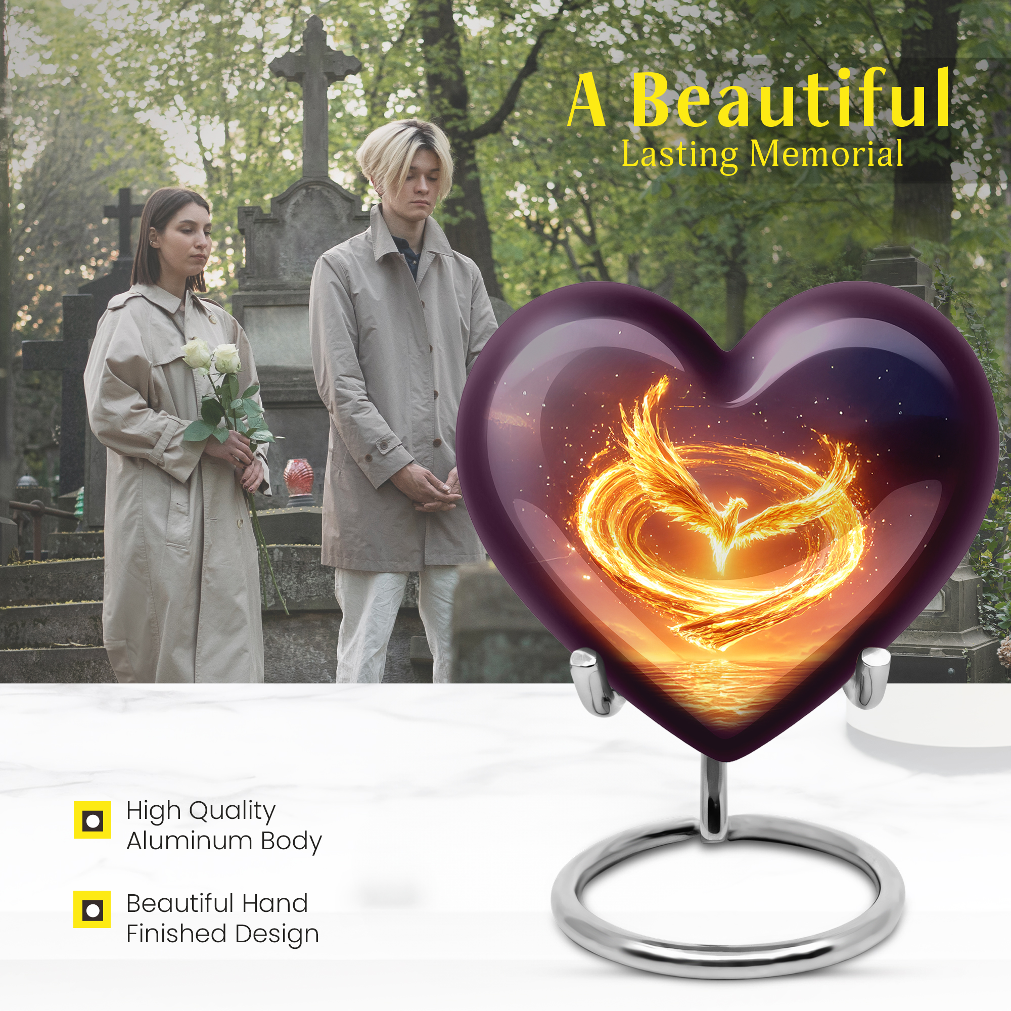 MUKTIVE Phoenix Cremation Heart Urn for Human Ashes for Mother & Father, Memorial Portable Black Urns for Ashes for Adult Male & Female, 3 inch Star Galaxy Keepsake Cremains Ash Holder