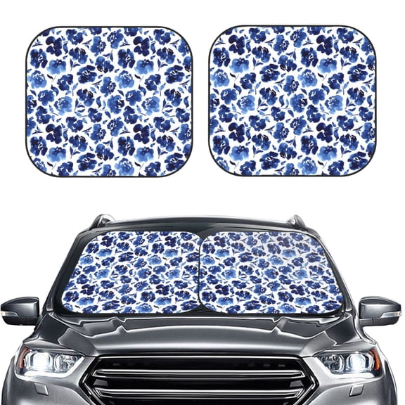Picia Blue Roses 2 Piece Car Windshield Sun Shade Foldable | Foldable Sun Shield for Front Window Blocks UV Rays and Keeps Your Vehicle Cool-Large