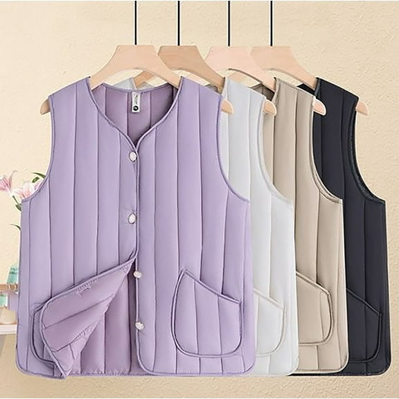 Miluxas Women's Quilted Vest Lightweight Sleeveless Button Down Warm Cotton Padded Jacket with Pockets Purple XXXXXL(XXXXXL)