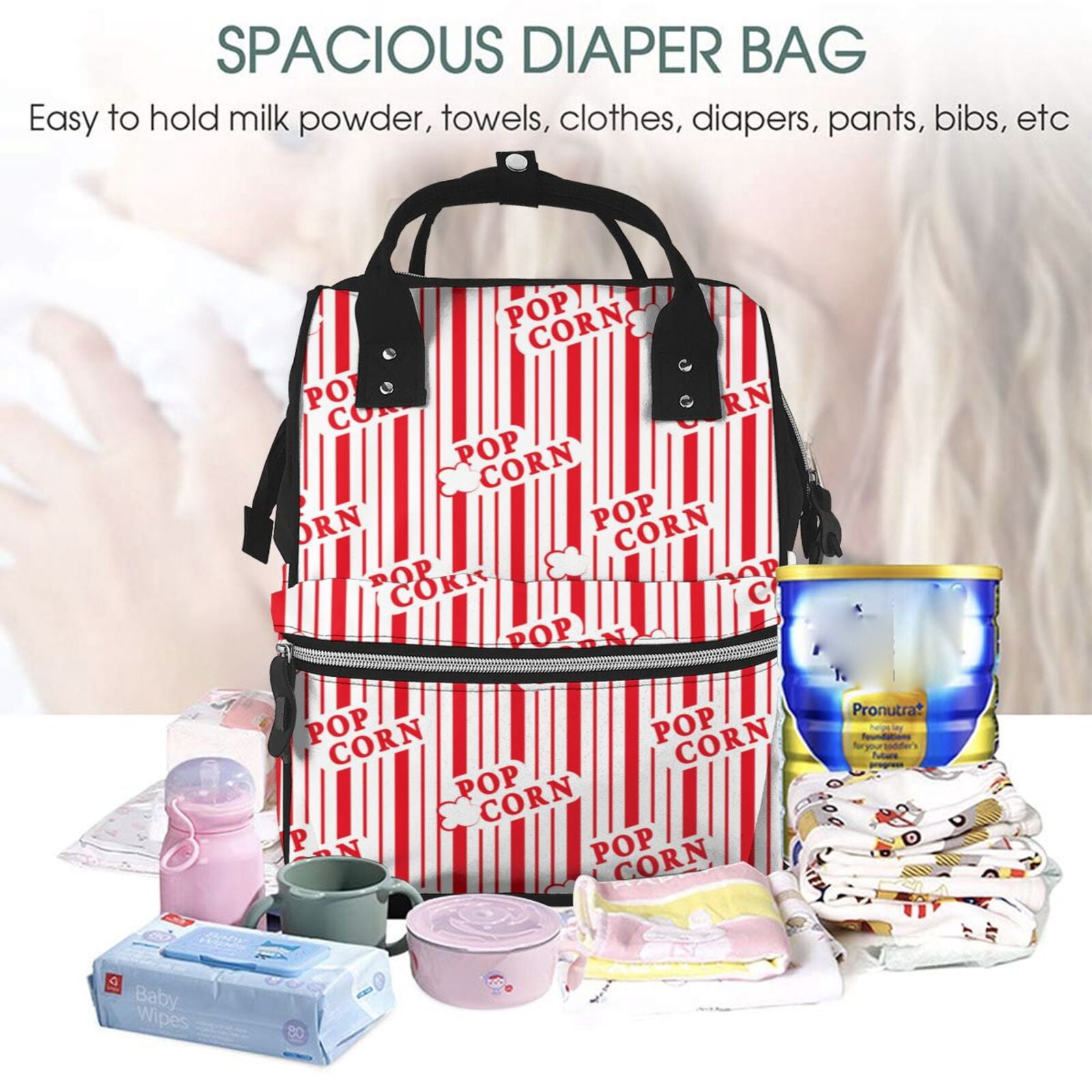 Ratiio Popcorn 1 Mummy Backpack - Waterproof Twill Canvas, Large Capacity Diaper Bag with Multiple Pockets and Adjustable Straps