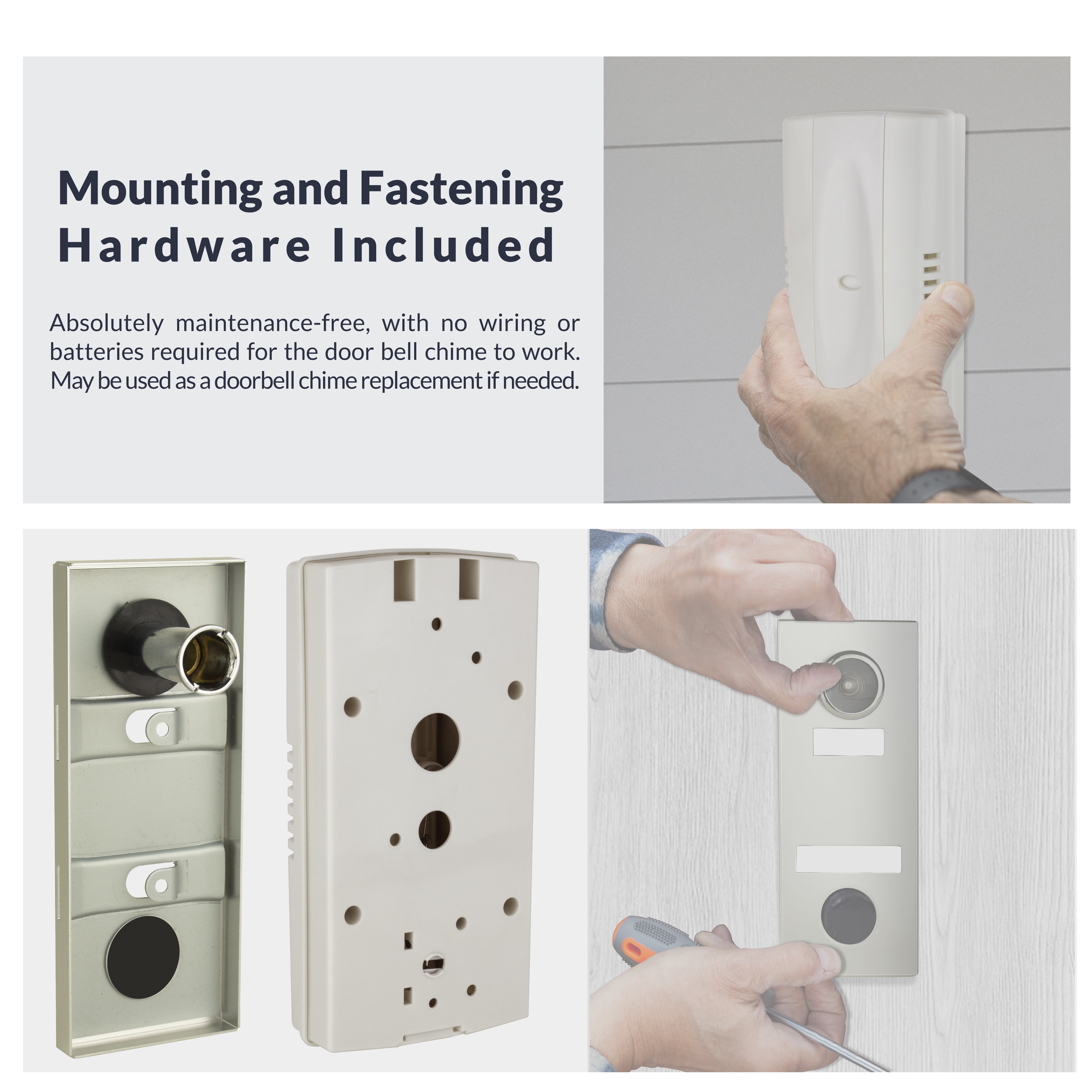 Newhouse Hardware MC145S Wireless Mechanical Two-Note Chime and Door Button with Built-in Viewer, Silver
