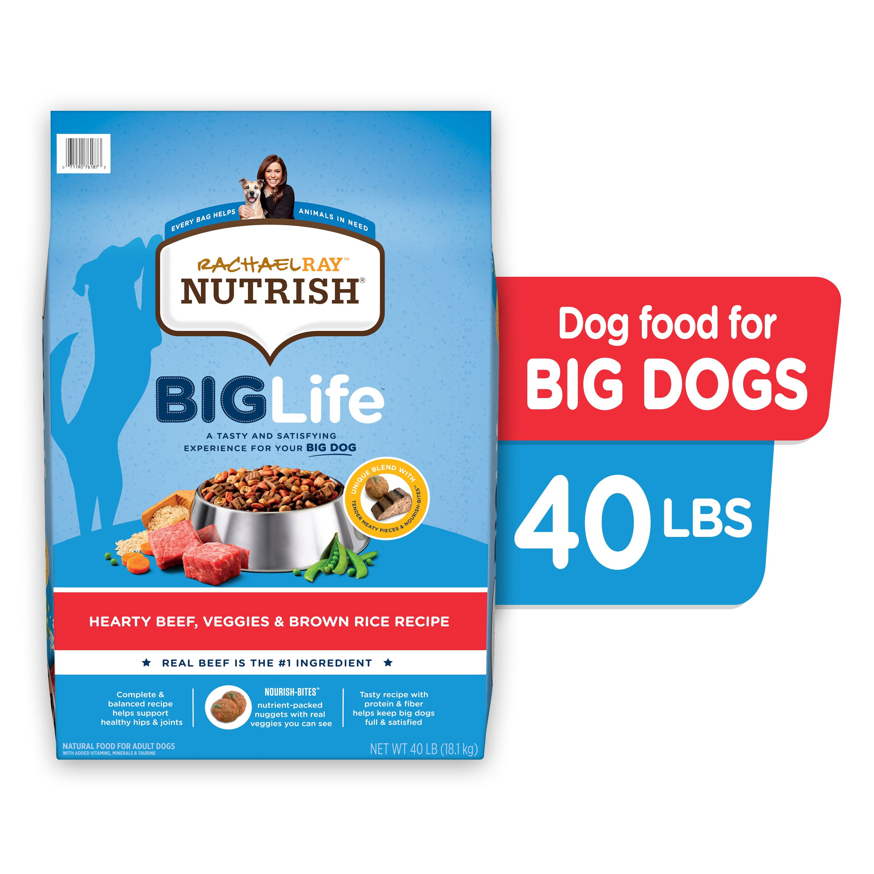 Rachael Ray Nutrish Big Life Dry Dog Food for Big Dogs, Hearty Beef, Veggies & Brown Rice Recipe