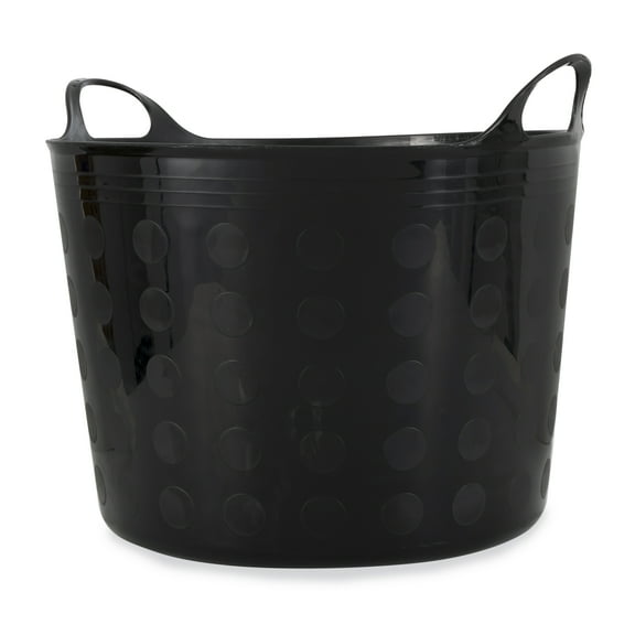 Tuff Stuff Products F12-BK Large 12 Gallon Plastic Outdoor Carry Flex Tub Storage Bin Container Tote Tubs Bucket with Handles, Black