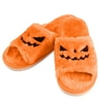 thumbnail image 2 of JeashCHAT Halloween Pumpkin Lantern Fuzzy Slippers Soft Plush Cozy Open Toe Slides Indoor Outdoor Slippers Memory Foam House Bedroom Slippers, 2 of 6