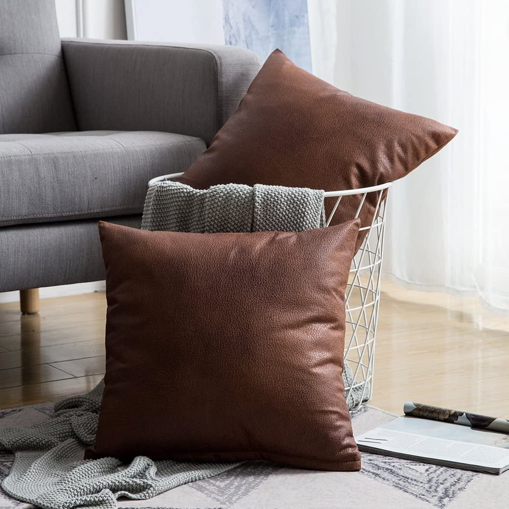 DecorX Pack of 2 Decorative Faux Leather Modern Pillow Cover Square