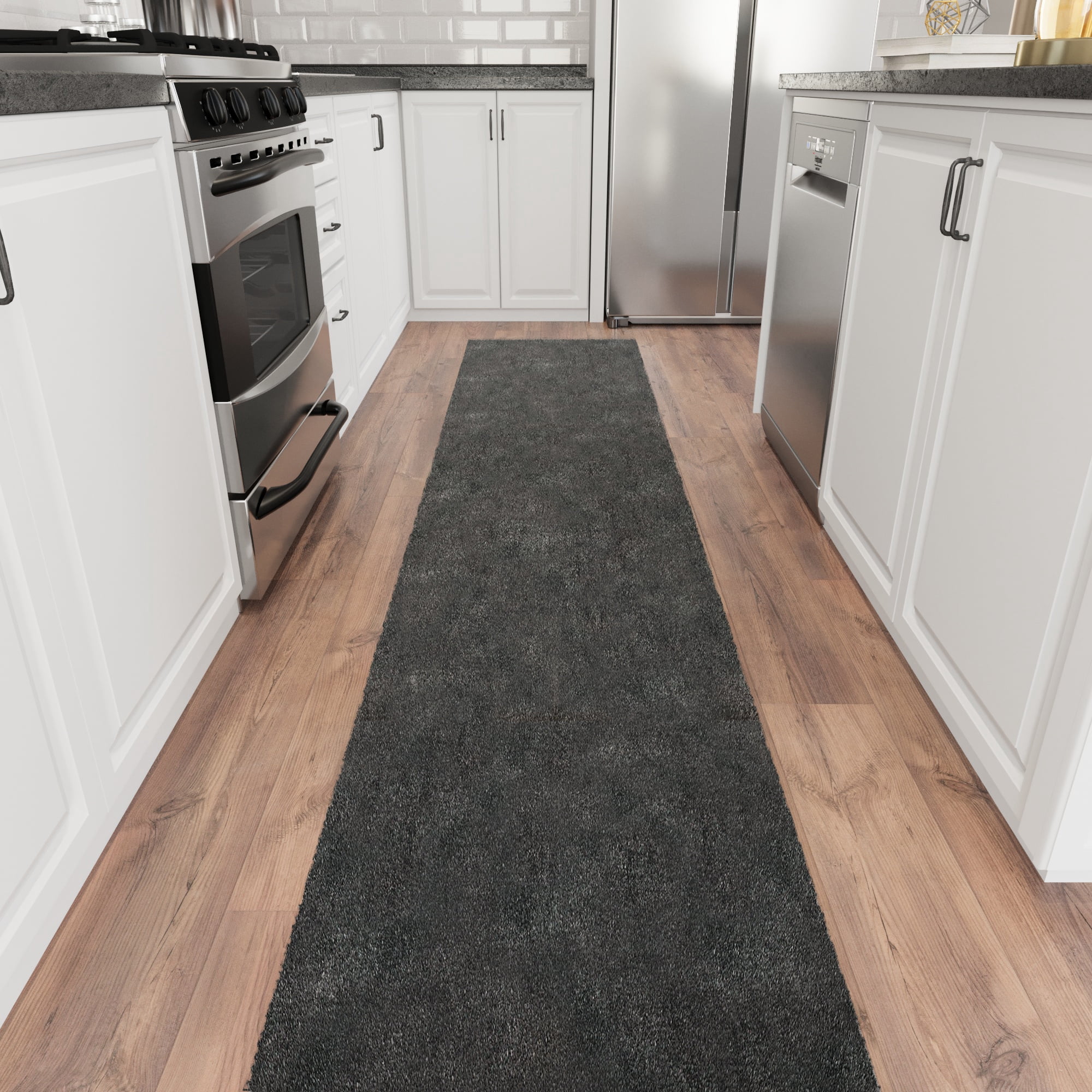 Ottomanson Aisle Runner Rug 1'11.6" x 33' – Non-Slip Plush Extra Long Indoor Runner, Charcoal