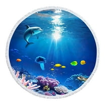 LYEAA Large Beach Towels Microfiber 155x155cm Beach Mat Thick Beach Towel Round Hawaiian Beach Blanket Lightweight Seaside Sitting Blanket for Travel Vacation Swimming Pool