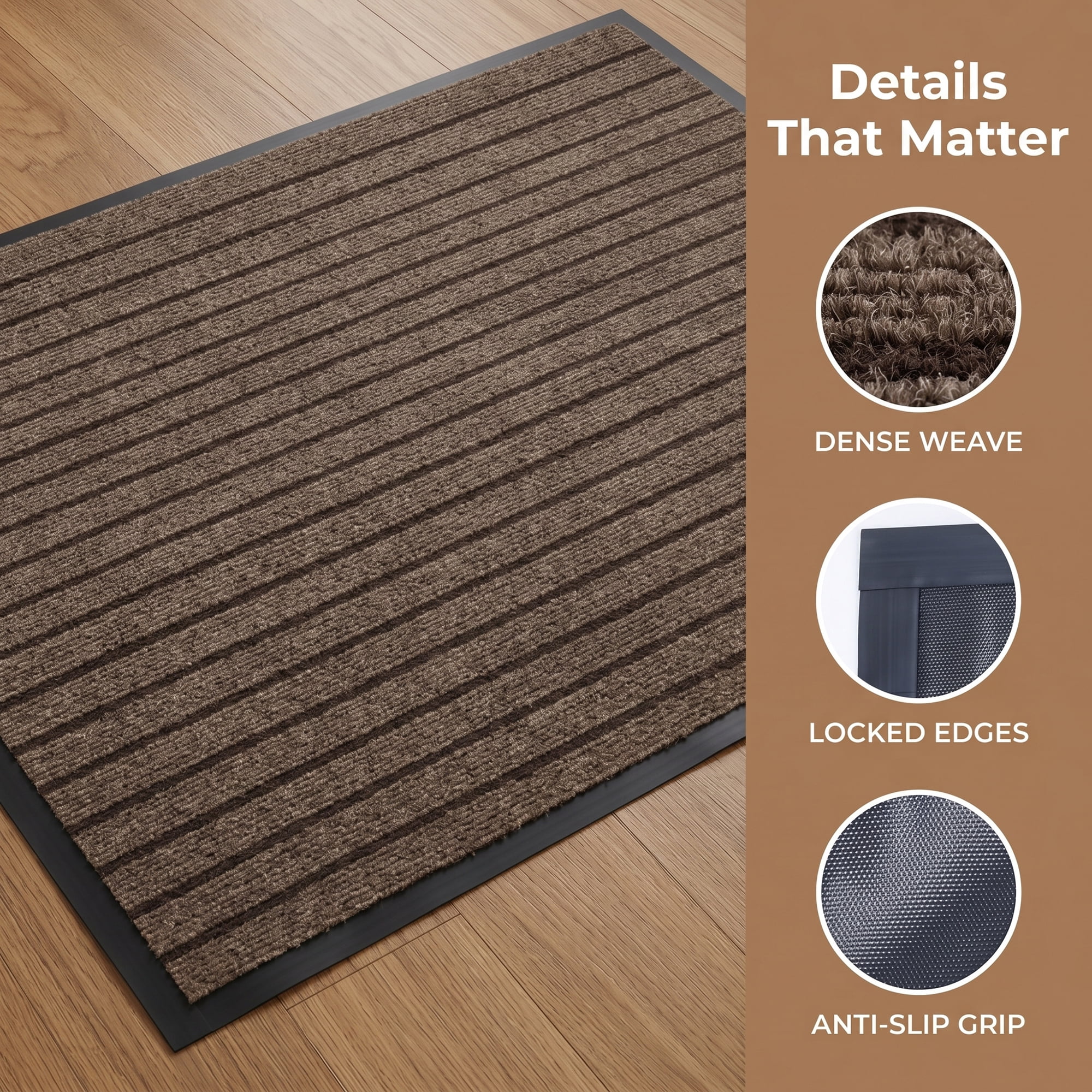 Unique Bargains Waterproof Non-Slip Ribbed Scraper Welcome Front Door Mat Brown 35" x 24"