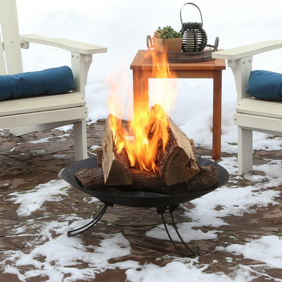Sunnydaze Classic Ebony 24" Round Wood-Burning Black Finish  Portable Folding Fire Pit