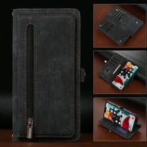 Allytech Wallet Phone Case for Samsung Galaxy S10 ,Magnetic Flip Card Slots Zipper Cash Pocket Kickstand PU Leather Protective Cover,Black