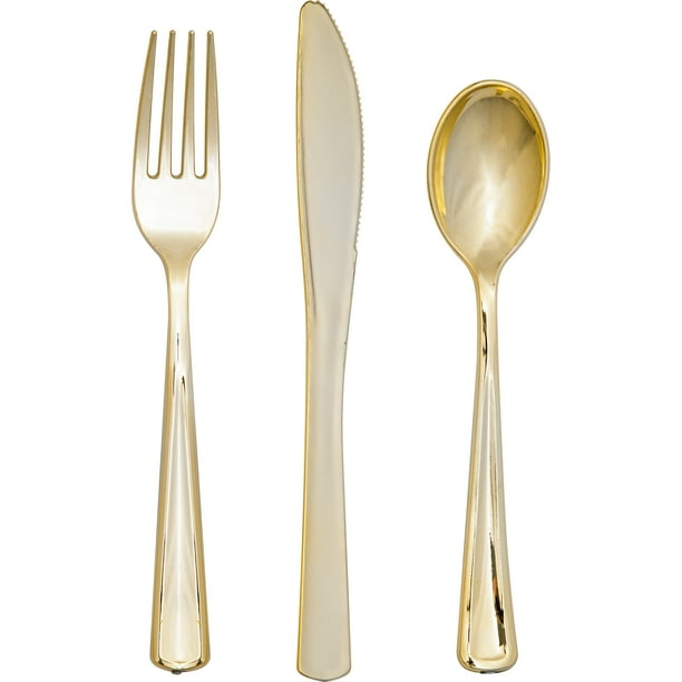 Way to Celebrate! Gold Disposable Cutlery Party Supply Set 24 Ct. All
