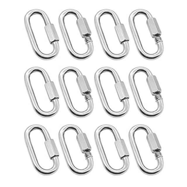 Paquete de 12 mosquetones resistentes de 5/32 pulgadas con eslabones rápidos en forma de D para equipos de acampada, senderismo y exteriores con bloqueo