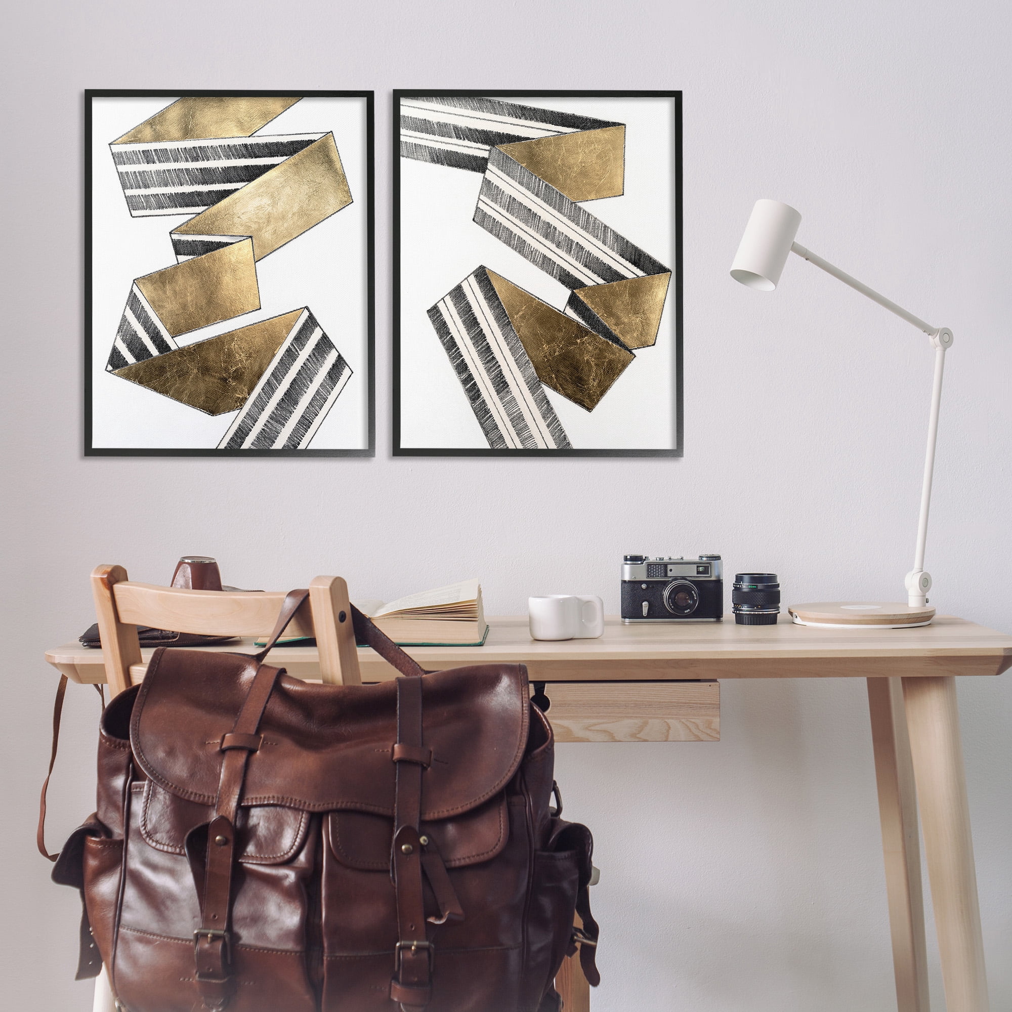 Stupell Industries Cascading Patterned Ribbon Abstract Painting Black Framed Art Print Wall Art, 24 x 30, Set of 2