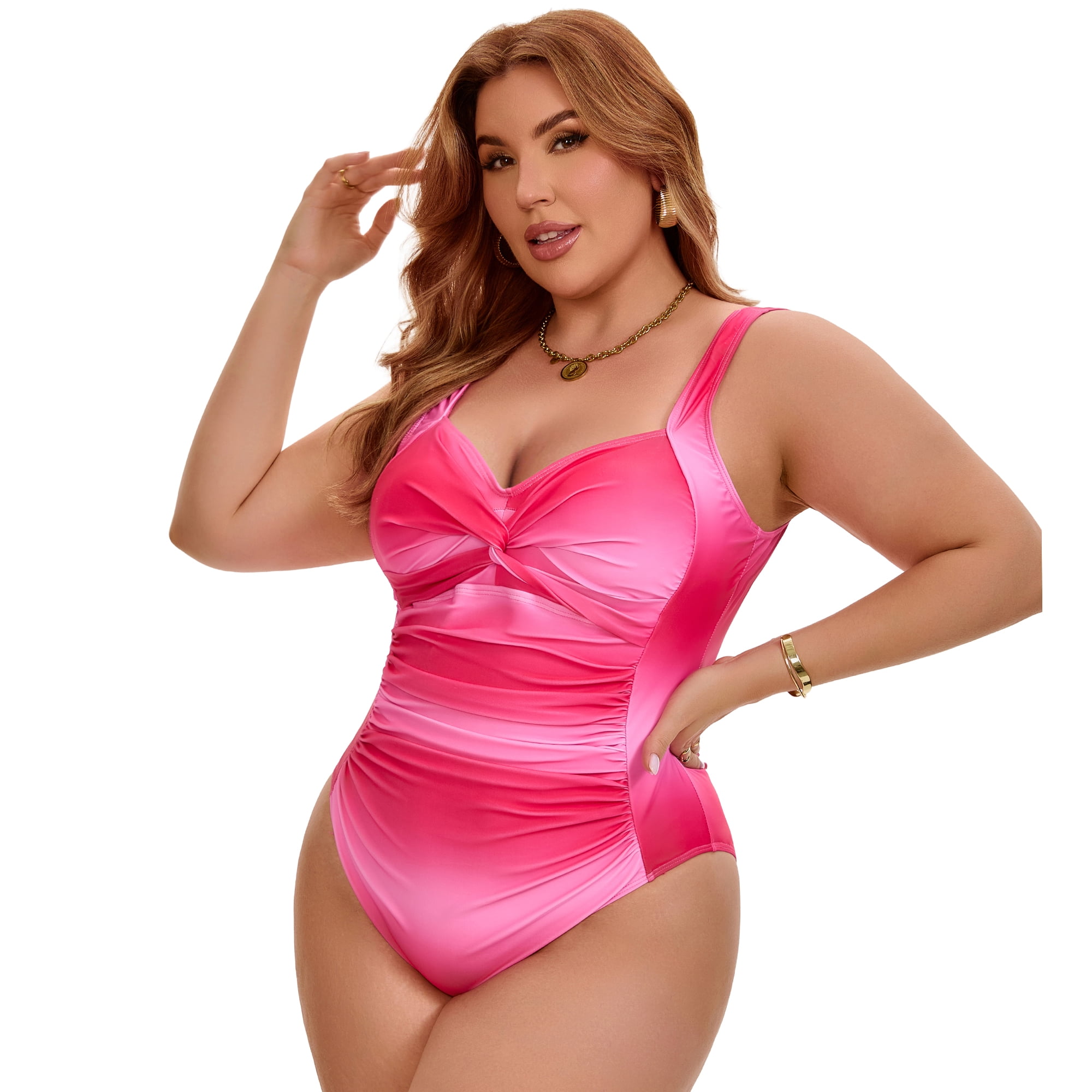 DARING DIVA Women's Plus 1 Piece Push Up Tummy Control Swimsuits 2X Hot Pink