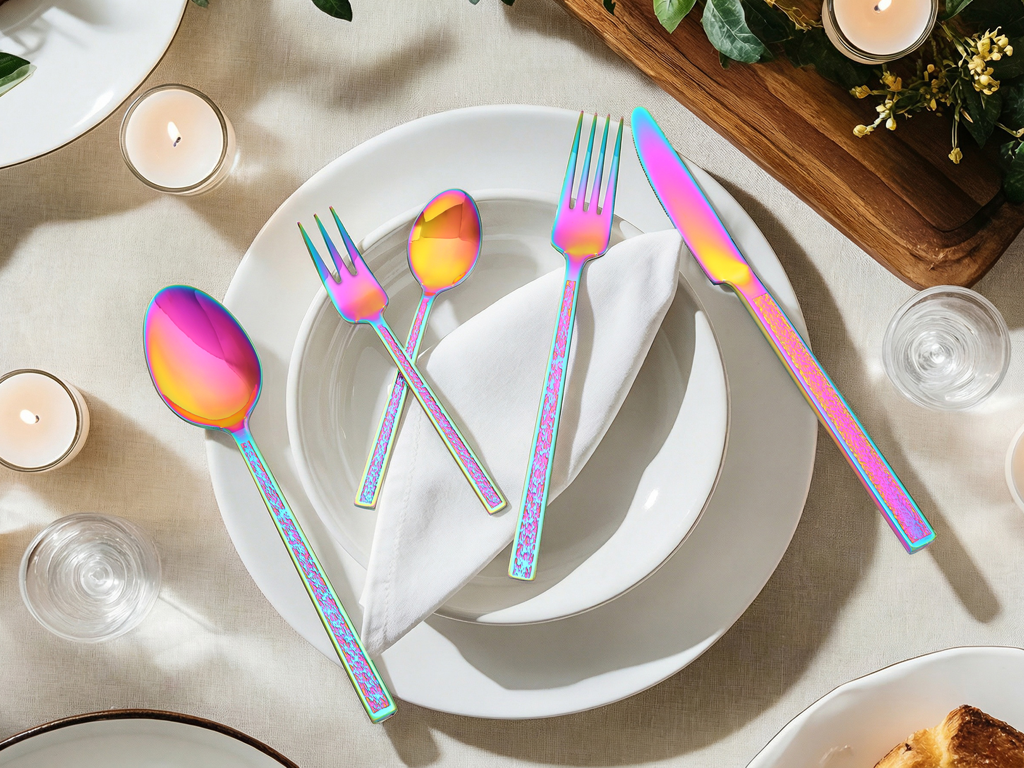 Unique Bargains 30 Pieces Stainless Steel Silverware Set for 6 Colorful