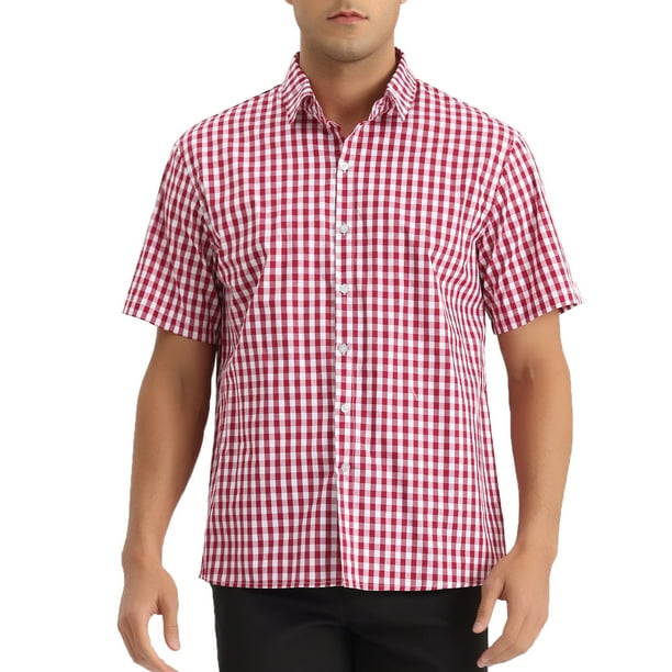Camisas de vestir de cuadros INSPIRE CHIC para hombres de manga corta S Roja