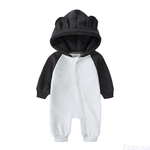 Fozruso Unisex Baby Boys Girls Long Sleeve Baby Zipper Bear Ears Hooded Lined Jumpsuits Romper Warm Outfit Clothes Boys Jumpsuit Romper Sizes 0-3 Months