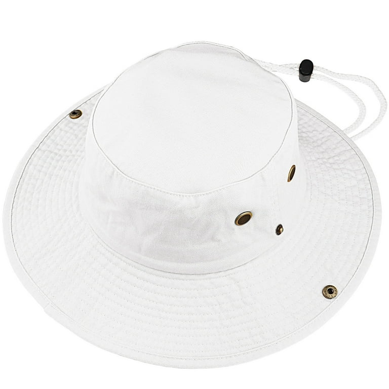 Falari Wide Brim Hiking Fishing Safari Boonie Bucket Hats 100% Cotton UV Sun Protection for Men Women Outdoor Activities L/XL White, adult Unisex