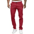 thumbnail image 2 of MRULIC jeans for men Slim Waist Full Trousers Men's Casual Solid Mid Pocket Length Fashion Pant Men's pants Men Casual Pants Pink + L, 2 of 9