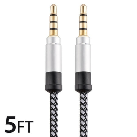 Auxiliary Cord Braided 3.5Mm Male To Male Audio Cable by FREEDOMTECH 5FT Universal Auxiliary Cord 3.5mm Male to Male Round Braided Audio Aux Cable w/Aluminum Connector for iPods iPhones iPads Galaxy Home Car Stereos ()