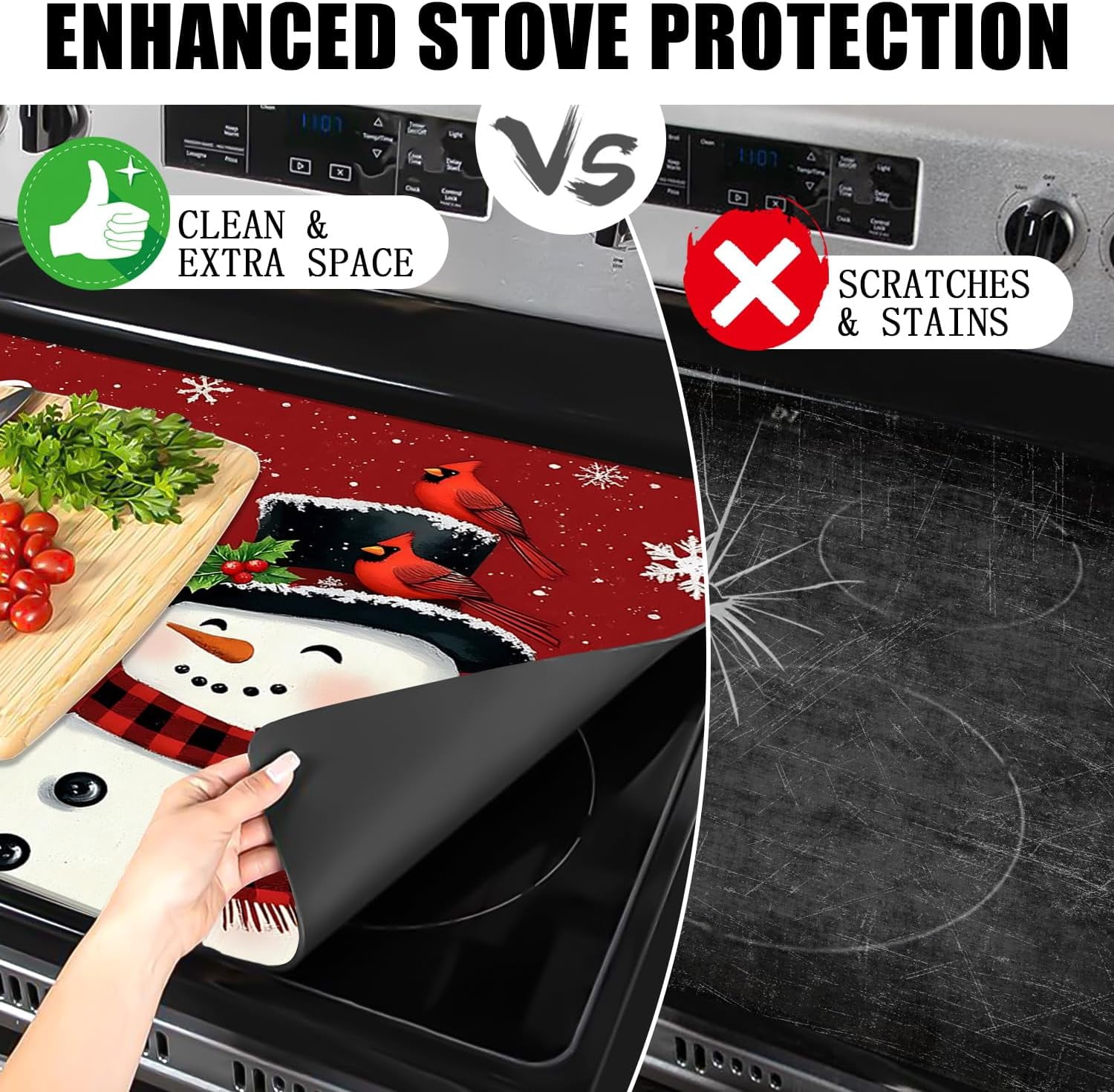 Christmas Snowmen Stove Cover Let It Snow Winter Stove Top Cover for Kitchen Decor Red Electric Stove Pad Xmas Party Non-Stick Gas Burners Covers Washable Countertop Protector Keep Stove Clean