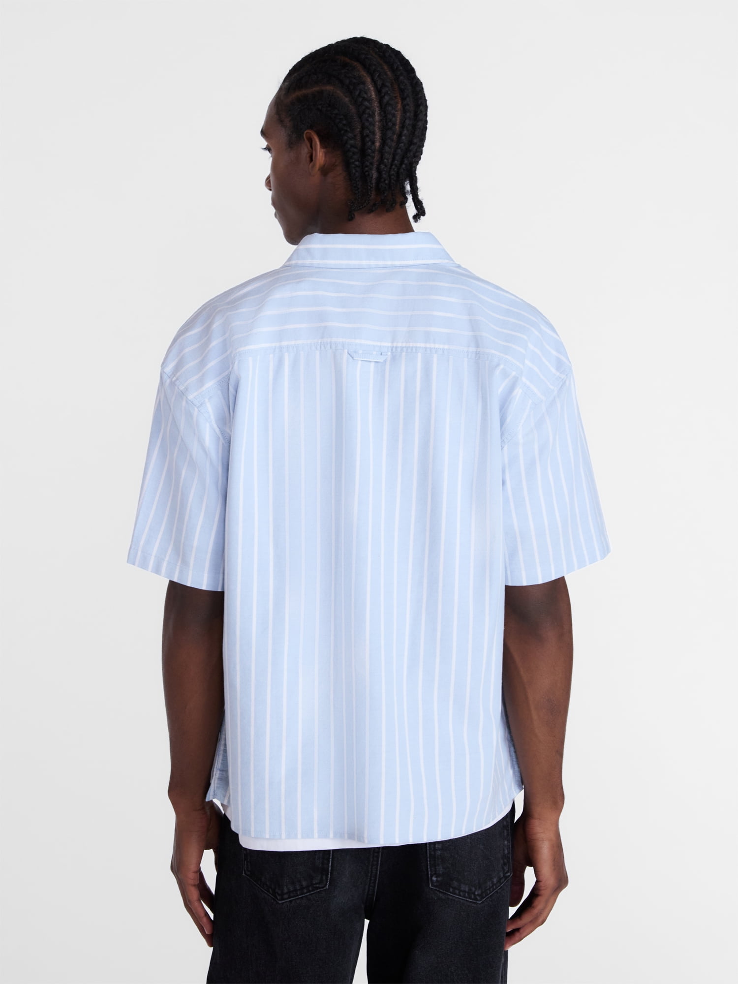 No Boundaries Boxy Cropped Fit Oxford Shirt with Short Sleeves, Men's XS-5XB