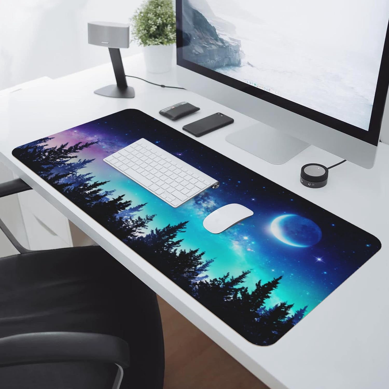 Desk Mat,Large Mouse Pad 35.5''''×15.5''''XXL Extended Gaming Mouse Pad Mat with Non-Slip Base Stitched Mousepad for Computer,Office,Keyboard and Laptop - Forest Moon