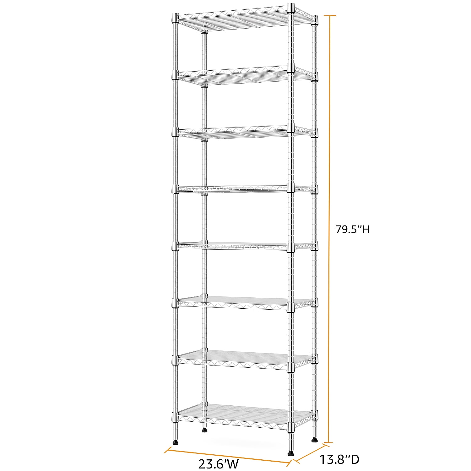 M MZG 8-Tier Metal Wire Shelf, Height Adjustable, 13.8"D x 23.6"W x 79.5"H, Silver