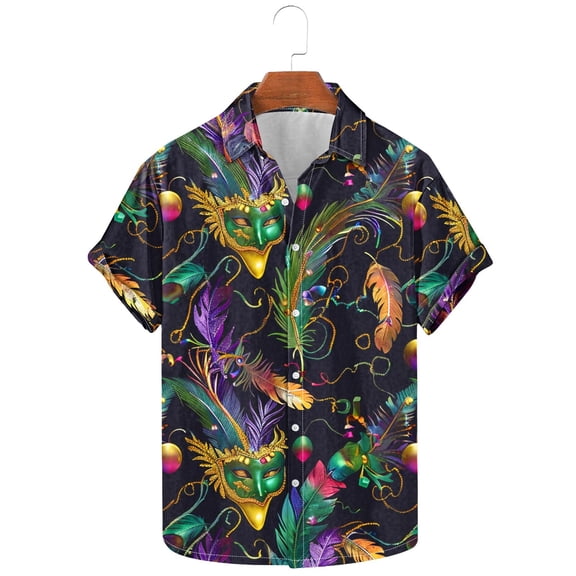 KeShDi T Shirts for Men Carnival Printed Short Sleeved Collar Button Up Shirt Multicolor 4X